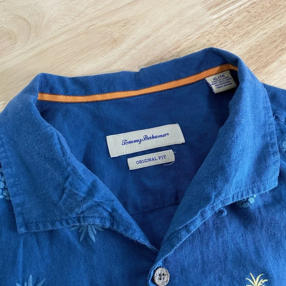 Tommy Bahama Shirt Men's Size XL‎ Linen Button Up Hawaiian Floral Pineapples - Picture 15 of 15